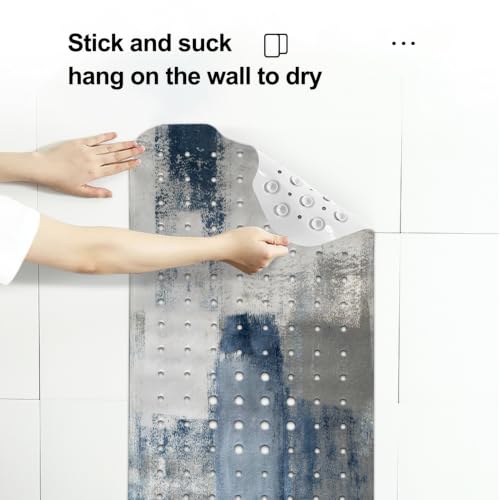 LNOND Blue Bathtub Mat Non Slip, 40 X 16 Inch Tub Mat for Bathroom, Abstract Art Bath Tub Shower Mat with Drain Holes and Suction Cups - color: Blue