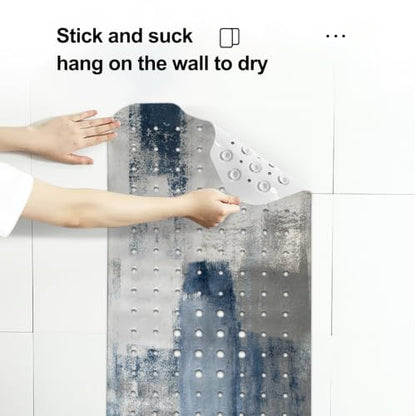 LNOND Blue Bathtub Mat Non Slip, 40 X 16 Inch Tub Mat for Bathroom, Abstract Art Bath Tub Shower Mat with Drain Holes and Suction Cups - color: Blue