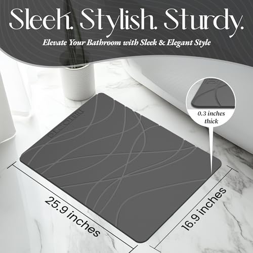 DECOLURE Stone Bath Mat Large, Quick Dry & Non-Slip Diatomaceous Earth Shower Mat for Bathroom, Luxurious & Easy to Clean Diatomite Stone Mat for Bathroom, Kitchen, High Density (Large, Grey) - size: 26" x 17" (Rectangular)