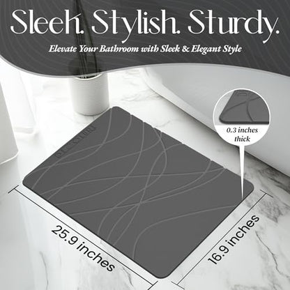 DECOLURE Stone Bath Mat Large, Quick Dry & Non-Slip Diatomaceous Earth Shower Mat for Bathroom, Luxurious & Easy to Clean Diatomite Stone Mat for Bathroom, Kitchen, High Density (Large, Grey) - size: 26" x 17" (Rectangular)