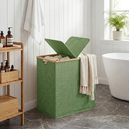 efluky Laundry Hamper with Lid, Double Laundry Basket with 2 Removable Bags, 2 Section Laundry Bin with Bamboo Handles for Bathroom, Bedroom & Laundry Room, 140L (36.9 Gallon) Sage Green - color: Sage Green, size: 140L Dual