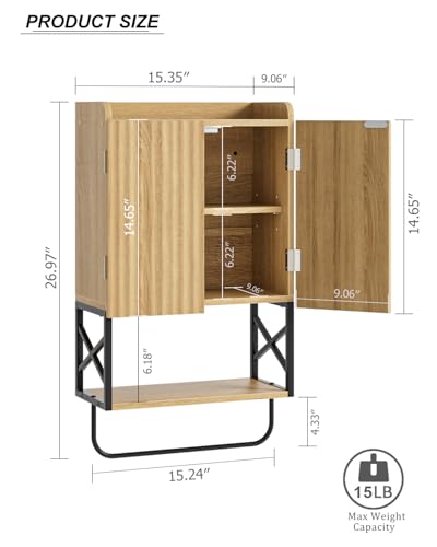 Masupu Bathroom Cabinet Wall Mounted, Wooden Medicine Cupboard with Adjustable Shelves, Space-Saving Wall Storage Unit for Bathroom, Kitchen and Living Room (9" D x 15.35" W x 27.16" H,Modern Oak) - color: Oak, style: Modern