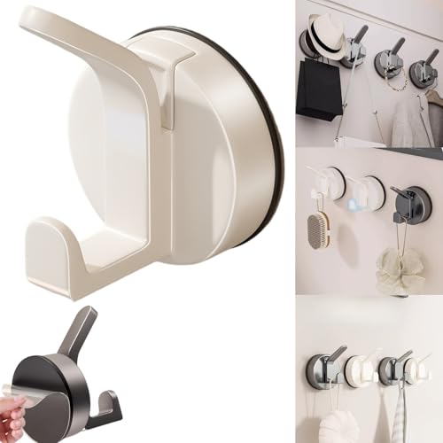 Suction Cup Hooks for Bathroom and Shower Wall - Strong Vacuum Towel Holder, Plastic Loofah and Sponge Hanger for Glass Door or Tile (Milk White, 1-Pack) - color: Milk White, size: 1 Pack