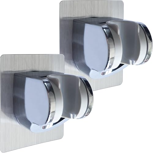 2 Pack Strong Adhesive and Waterproof Shower Head Holder, Adjustable Handheld Shower Holder Wall Mount Shower Bracket - style: Silver and Gray - 2 Pack