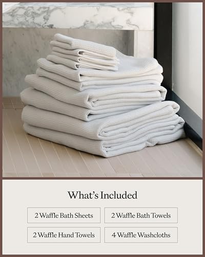 Cozy Earth Complete Waffle Bath Bundle, 60% Cotton 40% Viscose from Bamboo | Quick Dry and Ultra-Soft Waffle Weave Bath Towels, 4 Washcloths, 2 Hand Towels, 2 Bath Towels, 2 Bath Sheets, Light Grey - color: Light Grey