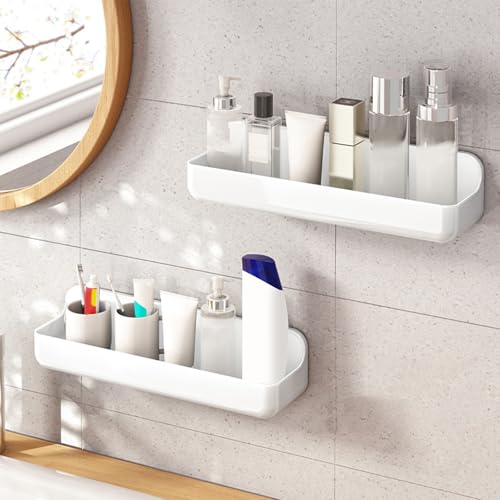 Diesisa Acrylic Wall Mount Organizer, Adhesive Shelves,2Pc Bathroom Shelves | Self Adhesive Shelf, Shower Caddies, No Drilling Hang Wall, Stick on Shelf with 3Pcs Tapes, for Bathroom,Living Room - White - color: 2pcs-white