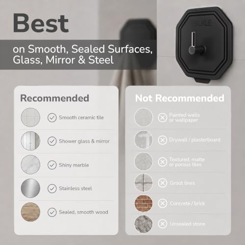 SILKLE Silicone Shower Hooks for Inside Shower, 2-Pack Adhesive Towel Hooks | Adhesive Shower Hooks, No Drill - Razor & Loofah Holders for Shower Wall, Heavy-Duty, Waterproof, Damage-Free - Black - color: Black