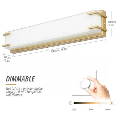 URSOLA LED Bathroom Light Fixtures Over Mirror 16” Vanity Light with Milky White Lampshade 4000K Daylight Gold Bath Bar (Gold) - color: Golden, size: 16inch
