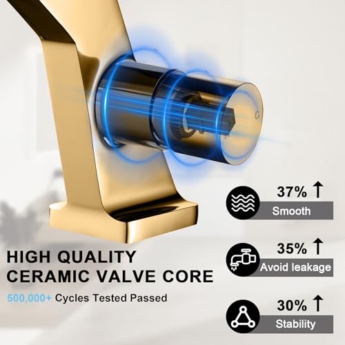 BAKALA Gold Waterfall Bathroom Faucet, Single Hole Brass Sink Faucet for RV and Vanity, Includes 2 Supply Lines - color: Gold