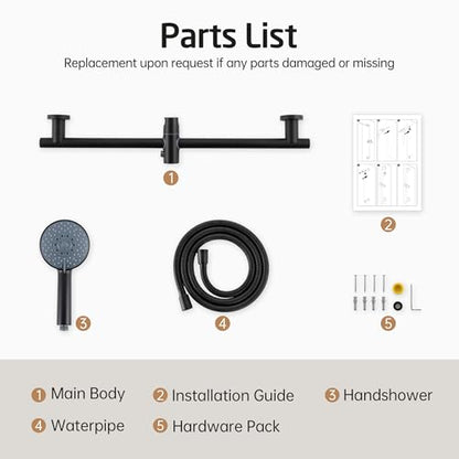 KES Adjustable Shower Head Holder with Slide Bar Combo, Handheld Shower Head with Hose 5-Function Handheld Shower Kit with Handheld Set Matte Black, F204-BK-C1 - color: Matte Black