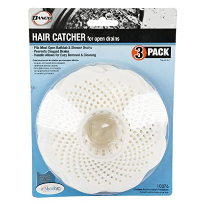 Danco Bathtub Drain Hair Catcher, Fits 1.25 in, 3-Pack, White (10876) - size: 3-Pack On-Drain