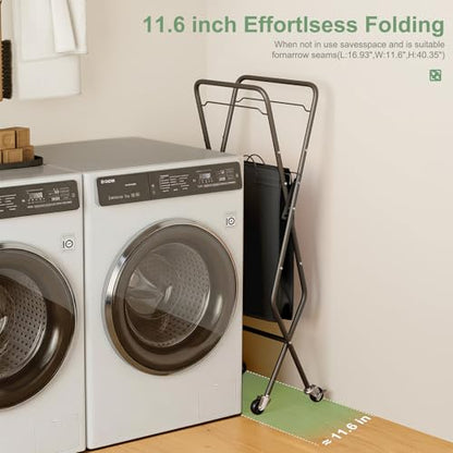 Laundry Basket with Wheels:88L Rolling Laundry Cart Foldable Metal Frame Dirty Clothes Laundry Hamper 36"H 4 Caster 2 Brake Waterproof Removable Liner Carry Handle for Dorm Laundry Room,Gray - color: Gray