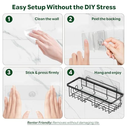 Simple Trending 6-Pack Shower Caddy Adhesive with Large Capacity | No Drilling Shower Shelves, Rustproof Stainless Steel Bathroom Organizers and Storage , Quick Dry, Abrasion Resistant, Black