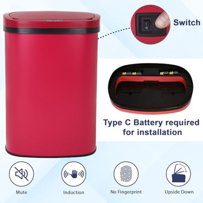 13 Gallon Kitchen Trash Can Bathroom Trash Can with Lid Red Garbage Can | Automatic Motion Sensor,50 Liter Touchless Trash Bin,Waterproof Garbage Bin Wastebasket for Toilet,Office,Caravans,Bedroom, - color: Red