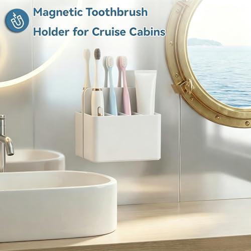 Magnetic Toothbrush Holder for Cruise Essentials | Travel Toothbrush Holder for Bathrooms, Cruise Cabin Essentials Must Have for Alaska & Caribbean Cruises (White) - color: White