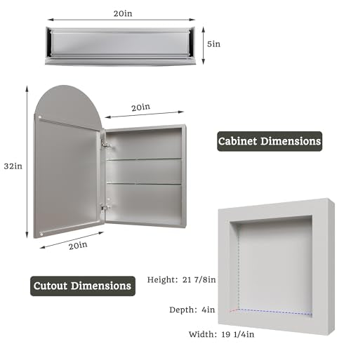 20 x 32 in Medicine Cabinet with Mirror and Side Panels, Silver | Surface or Recessed Medicine Cabinet Mirror with Storage, Adjustable Shelves, Aluminum Alloy Frame, Assembly Required - size: 20''x32''