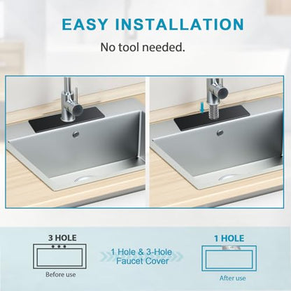 MAAYAYA 10" Rectangle Kitchen Sink Deck Plate, Faucet Hole Cover, 1or3 Hole | MAAYAYA Matte Black Rectangular Deck Plate Escutcheon, 304 SS, Foam Gasket; Installs with Faucet Hardware, no Extra Nuts - color: Black-Rect