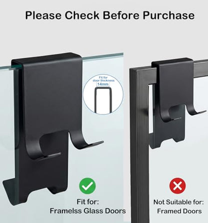 Over The Door Hooks, 2 Pack Heavy Duty Stainless Steel Door Hanger Hooks for Bathroom, Towel Hook for Hanging, Towel Rack Robe Organizer for Towels, Razor Holder, No Drilling, Black