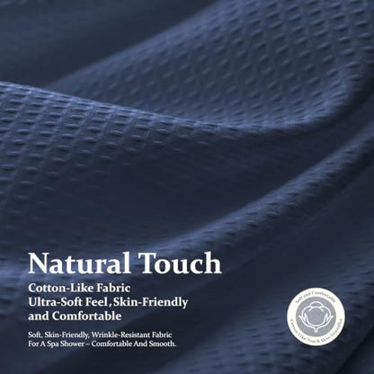 Waffle Shower Curtain 256 GSM Heavy Duty Fabric 72"x72" Navy Blue | Thick Polyester Cloth, Weighted Hem, Water Repellent & Washable, Hotel Luxury Spa, Shower Curtain Set for Bathroom 12 Hooks - color: Navy Blue, size: 72"W x 72"L (Pack of 1)