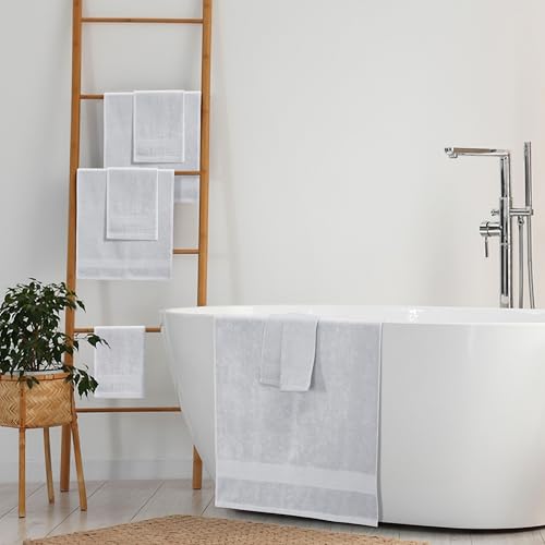 8 Piece Towel Set 100% Ring Spun Cotton, 2 Bath Towels 27x54, 2 Hand Towels 16x28 and 4 Washcloths 13x13 - Ultra Soft Highly Absorbent Machine Washable Hotel Spa Quality - Light Grey - color: Light Grey, size: 8 Piece Towel Set