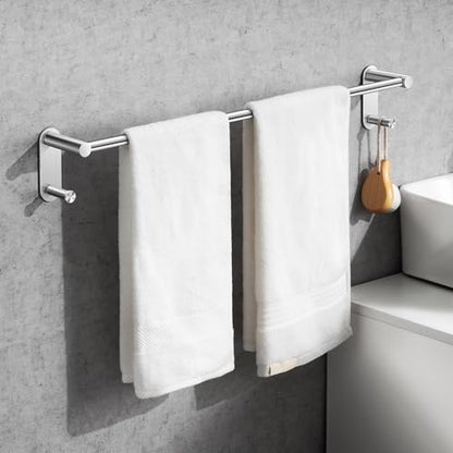24 Inch Adhesive Towel Bar - Stainless Steel Stick on Towel Rack for Bathroom, No Drilling Towel Holder with 2 Hooks, Brushed Nickel - color: Brushed Nickel, size: 24 inch