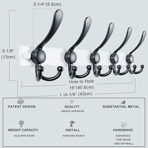 Coat Rack Wall Mount, Heavy Duty 12-Gauge Base vs Flimsy 1mm, Double-Thick Solid Anti-Snap Hooks, 16” Stud-Mount, Stainless Steel Hanger for Clothes Hat Entryway Closet Mudroom, White & Black - color: White/Black, size: L=17" (1pcs)