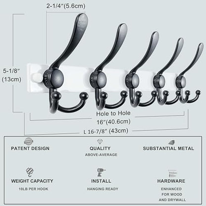 Coat Rack Wall Mount, Heavy Duty 12-Gauge Base vs Flimsy 1mm, Double-Thick Solid Anti-Snap Hooks, 16” Stud-Mount, Stainless Steel Hanger for Clothes Hat Entryway Closet Mudroom, White & Black - color: White/Black, size: L=17" (1pcs)