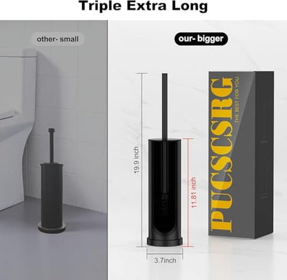 Black Toilet Brush and Holder Set，Stainless Steel Heavy Duty Toilet Bowl Brush，Extra Long Handled Modern Toilet Cleaner Brush with Replaceable Head, Removable Inner Bowl, and Splash Protection - color: Black, size: 1 Pack