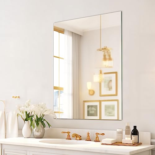 Frameless Wall Mirror 24"x32" Bathroom Vanity Mirror Shatterproof | Modern Wall Mount Mirror, Horizontal & Vertical, Rectangle Mirror for Over Sink, Living Room, Bedroom - size: 24"L x 32"W