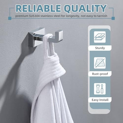 Suyar Bathroom Towel Hook Chrome, Coat Robe Holder, Wall Hook | SUS304 Stainless Steel, Screw Mount - color: Chrome