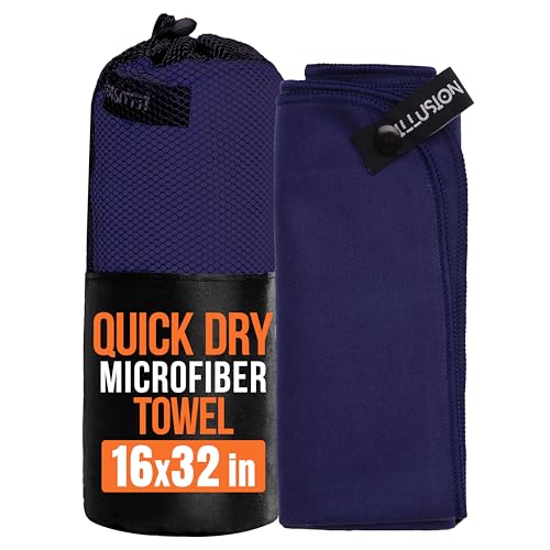 illusion Small Microfiber Gym Towels for Men and Women Active Sports (32" L x 16''W)-Lightweight Quick Dry Gym Towel for Sweat-Workout Towels Ideal for Yoga, Camping, Running, and Outdoor Activities - color: Dark Blue, size: 32x16 in - Pack of 1