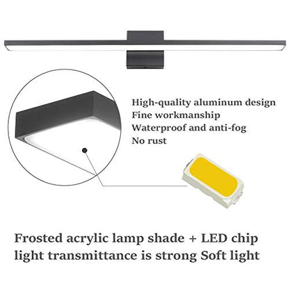 Ralbay 31.5inch Dimmable Modern LED Black Vanity Light 28W Frosted Aluminum for Bathroom Vanity Lighting Fixtures Cool White 6000K - color: Black-Dimmable, size: 31.5 inch