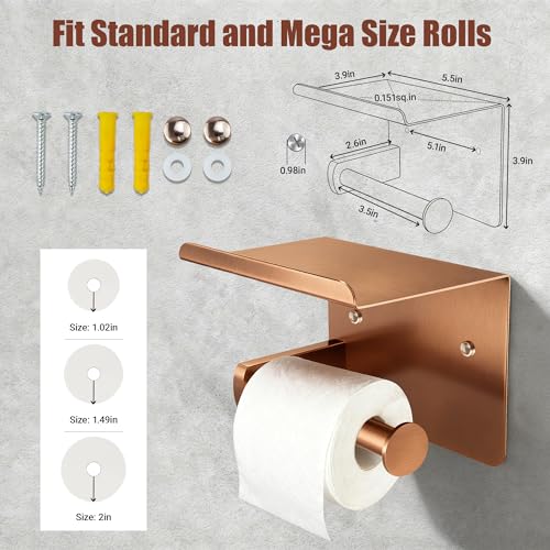 Rose Gold Toilet Paper Holder with Shelf, SUS304 Stainless Steel Rustproof Wall Mount Toilet Paper Roll Holder, Screw Bathroom Toilet Paper Holder for Kitchen, Washroom, RV - color: Rose Gold