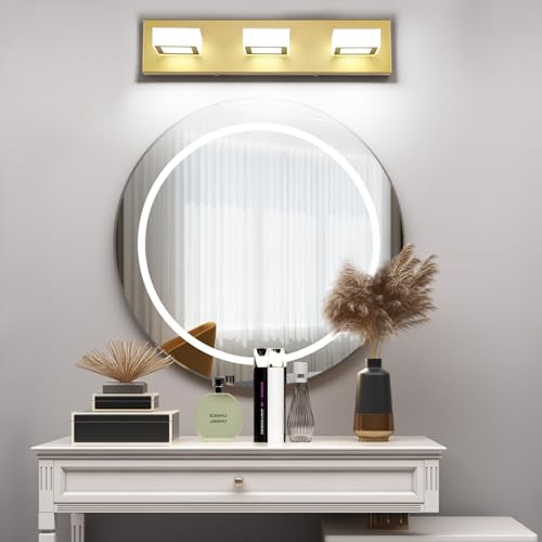 Ralbay Gold Bathroom Vanity Lights 3 Lights LED Modern Gold Vanity Lights Over Mirror Fixture Acrylic Gold Vanity Wall Light (White Light 6000K) - size: 20 inch