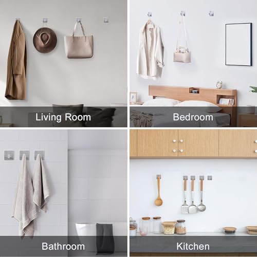 5 Pcs Adhesive Hooks Waterproof in Shower Hooks for Hanging Loofah, Towels, Clothes, Robes for Bathroom(Silver Square) - color: Silver Square