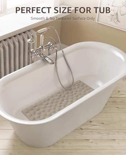 Bligli Bathtub Mat Non Slip, 16x31.5 inch Extra Long Bath Tub Mat with Strong Suction Cups, Soft Rubber Bathroom Floor Mat, Machine Washable, 100% BPA Free (Brown) - color: Brown, size: 31.5" x 16" (Rectangular)