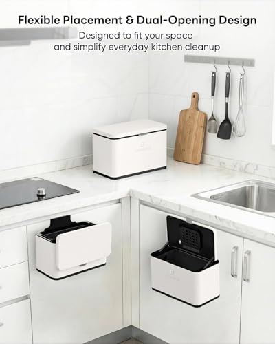 Kitchen Mini Compost Bin, 4L/1G Small Trash Can with Lid, Slim Stainless Steel Hanging Garbage Bin for Kitchen, Bathroom, Bedroom, Office, Wall Mounted Compost Bin with Inner Bucket, White - size: 4L-White
