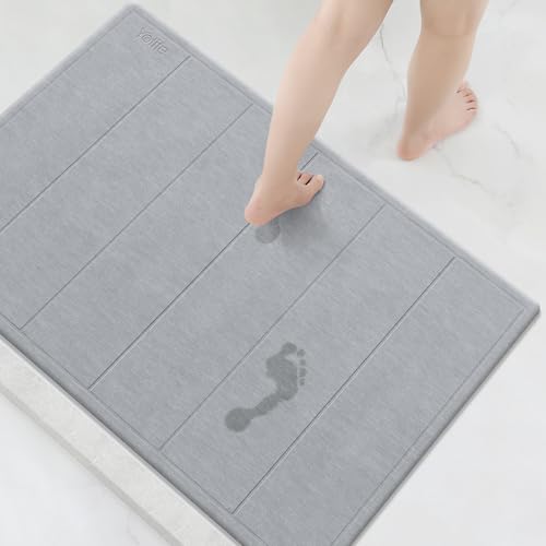 Yolife 32"x 20" Stone Bath Mat Large, Diatomaceous Earth Bath Mat for Bathroom, Super Absorbent Quick Drying Stone Shower Mat, Non-Slip Natural Diatomite Bathroom Floor Mat, Easy to Clean (Light Grey) - color: Light Grey