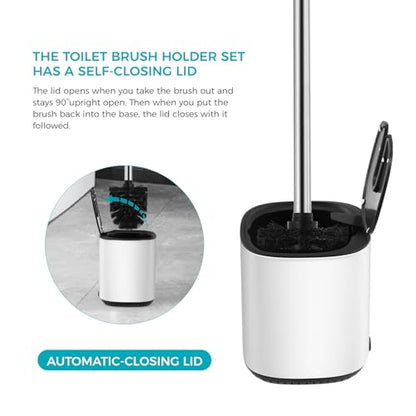 Toilet Brush and Holder Set Toilet Bowl Brush Stainless Steel Automatic Open lid Toilet Bowl Cleaner Brush with Durable Bristle Head Toilet Cleaning Brush for Bathroom - color: White