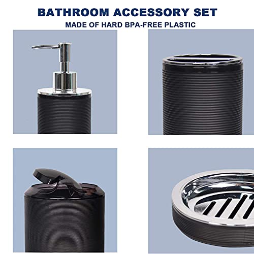 CERBIOR Bathroom Accessories Set 6 Piece Spiral Pattern Bath Ensemble,Black | Includes Soap Dispenser, Toothbrush Holder, Toothbrush Cup, Soap Dish for Decorative Countertop and Housewarming Gift - style: Black