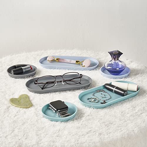 Blue Ginkgo Mini Silicone Trays – Set of 6 Easy-Clean Organizers for Bathroom, Kitchen, Desk, Vanity, and Cosmetics (Blue, Mint, Gray) - color: Blue