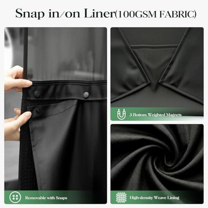 Black Hook Free Waffle Shower Curtain & Snap-in Fabric Liner,72x81 | Less Time to install, 3 in 1 Fabric Shower Curtain and Liner Set with Magnets, Long, Shower Curtains for Bathroom - color: A Black, size: 72"W x 81"L (Pack of 1)