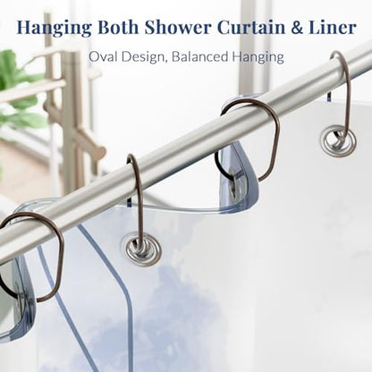 Bathway Shower Curtain Rings, Shower Curtain Hooks Bronze Curtain Rings 12 Pcs Anti-Drop Shower Rings for Curtain, Metal Shower Curtain Rings Rust Proof, Shower Hooks for Shower Curtain Rod - color: Bronze, style: Modern Oval