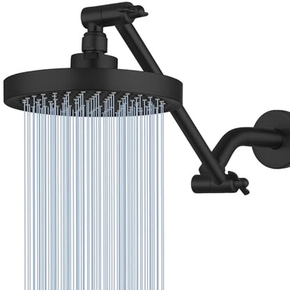 High Pressure Rain Shower Head with 11'' Extension Arm - High Flow Rainfall Showerhead - Luxury Modern Look - Pressure Boosting (Round, Matte Black) - color: Matte Black, style: 6" Round