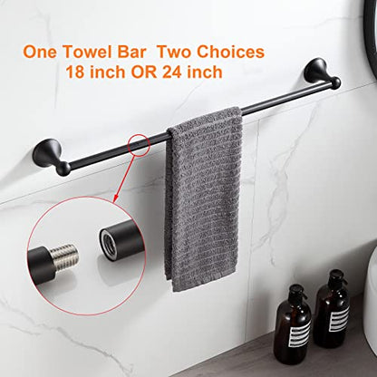 BGL Bathroom Hardware Set Matte Black Adjustable Expandable Bath Towel Bars Bathroom Accessory Set Towel Racks 8-Pieces Wall Mount - color: 8 Pcs Matte Black