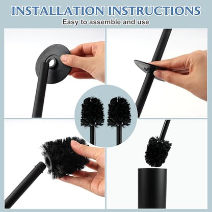 Stainless Steel Toilet Brush,Toilet Bowl Brush and Holder Set,Scratch Resistant Stainless Steel Toilet Brush with Long Handle,Toilet Cleaners with Replacement Head & Removable Inner Bowl,Space Saving - color: Black-set2