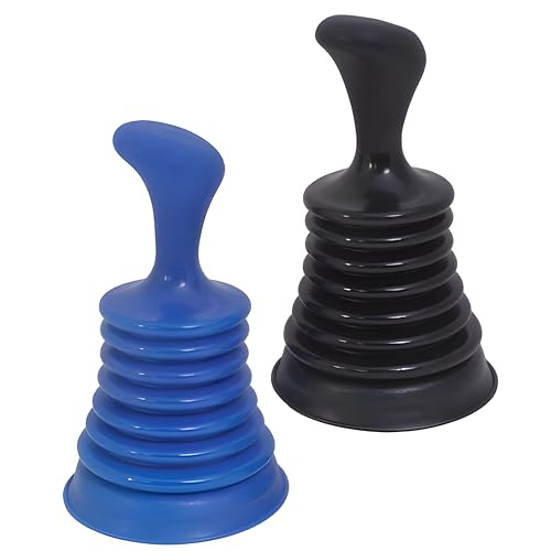 Mini Sink Plunger 2 Pack (Blue & Black), Powerful Bellows Clog Remover, Commercial Style Plumbing Tool for Kitchen & Bathroom Drains, Compact for Sink, Bathtub & Shower