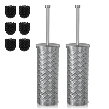 Toilet Bowl Brush and Holder Set 2 Pack with 4 Extra Brush Heads (Silver) | Extra Long Handle with Splash Guard Cover, Tool-Free Installation, Bathroom Space-Saving, Cleaner Sets for Apartments, RV - color: Silver