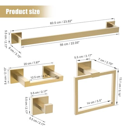 TQKAG Brushed Gold Bathroom Hardware Accessories Set 5 Pieces, Double Post Pivoting Toilet Paper Holder Set Stainless Steel Square Bathroom Towel Bar Holder Set Wall Mounted - color: Brushed Dark Gold, size: 5-Pieces Set
