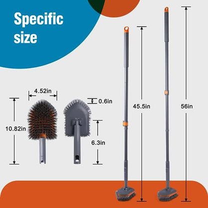 CLEANHOME Tub Tile Scrubber Brush for Cleaning Shower Tile Floor,Bathtub | 3 Different Function Cleaning Pads,56" Extendable Long Handle,No Scratch - color: Orange